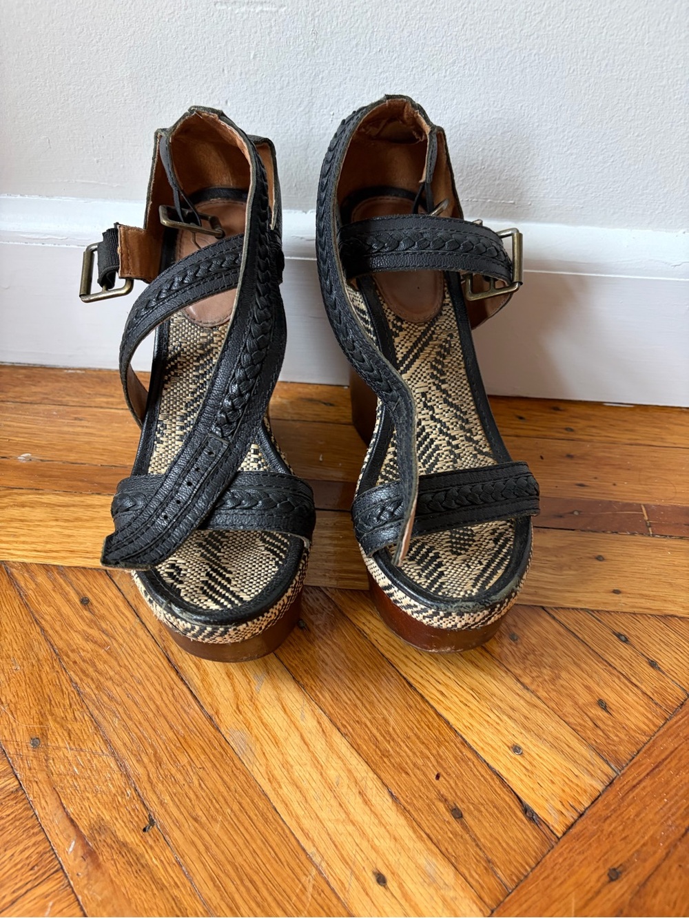 Joie Black Braided Strap Platform Sandals